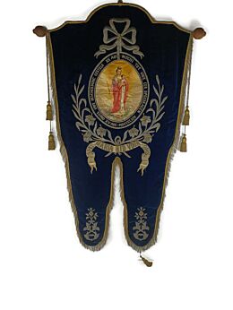 Antique Religious Church Processional Banner Holy Virgin Signed Victor Vervliet 1964 Gorgeous