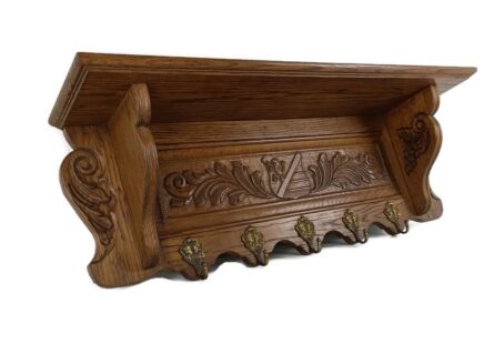 Hand Carved Wood French Oak Coat Hat Kitchen Hallway   Antique Ornate Rack 