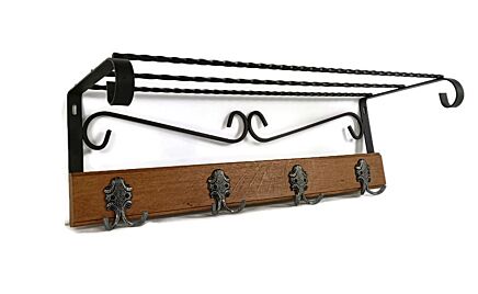 Coat Hat Kitchen Hallway Rack Wrought Cast  Iron Wood Ornate Vintage 