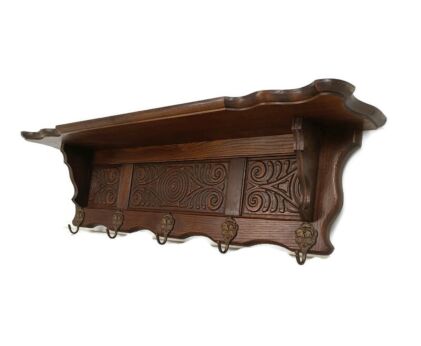 Antique Coat hat rack hand carved wood Kitchen rack hallway Entryway Oak 
