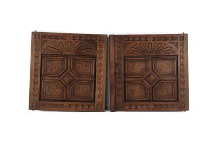 Pair Antique Hand Carved Wood  Door Panels Reclaimed Architectural  Salvaged 19th c