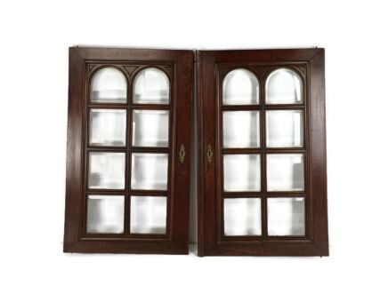 Gorgeous large hand carved wooden Door Panels Beveled Clear  Glass Pair Antique