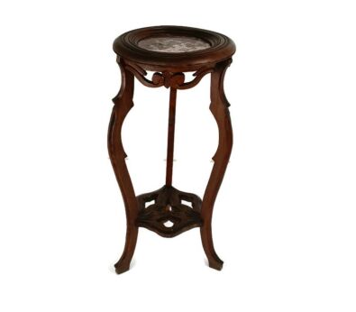 Carved Wood Marble Top Hall Console Bonsai Table Pedestal Vintage SIde Table 