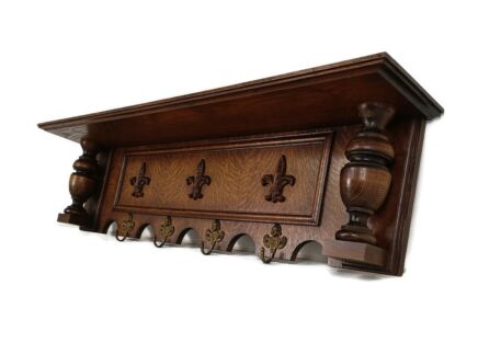 Coat Rack Hat Rack Hand Carved Ornate Wood Fleur de Lis Fleur de Lys French antique 