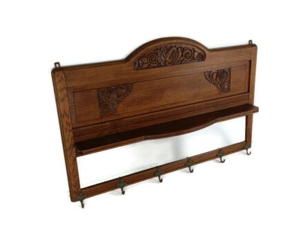 stunning Art Deco Antique Large Coat Rack Hat Rack Clothing Hand Carved Wood Beveled glass Mirror