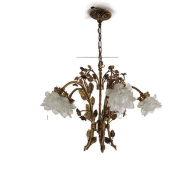 Exquisite Flower Chandelier Flower Leafs Shades brass 5 arm 5 lights Hollywood regency