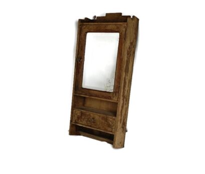 Medicine Apothecary cabinet wall hanging wood beveled glass mirror, antique