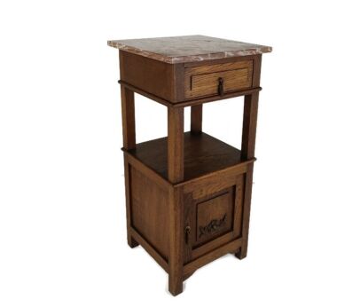 Antique Art Deco Art Nouveau Brown Marble top Side Cabinet Table Nightstand  Barn Style