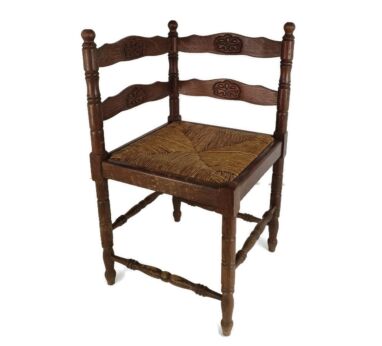 Antique Corner Armchair Fauteuil Hallway Hand Carved Wood  Rush Seating Beautiful