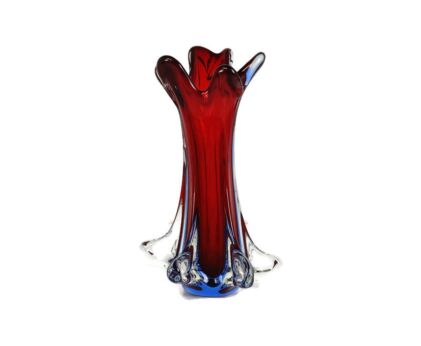 Italian Vintage Red  Blue Art Glass Vase Murano Style  Beautiful Hand Blown 