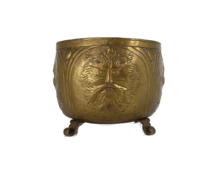 Signed Mythological Ornate brass Planter Flower Pot Jardiniere Leon Provins Belgium Antique
