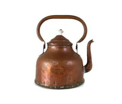 Antique Hammered Red Copper  Tea Kettle, water kettle Porcelain knob Decorative