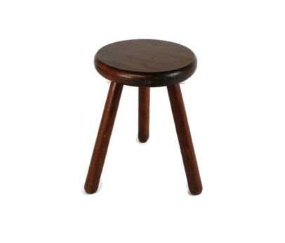 Hand Carved wood Tripod Milking Stool Pedestal Side Table Pedestal Barn Country style  