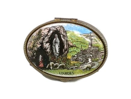 Miniature Small Lourdes Virgin Mary Madonna Trinket Rosary Box vintage