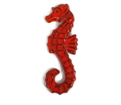 Seahorse Hippocampe Modernist Ceramic Wall Plaque Orange Small vintage