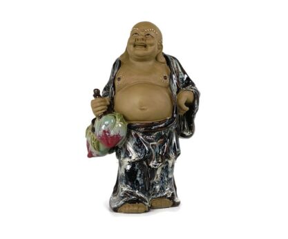 Wanjiang Chinese Mudmen Vintage Traveler Buddha Smiling Mud Men  Good Fortune Buddha Figurine Statue