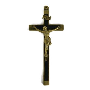 Small antique Brass Spelter Hanging Crucifix Jesus Christ Priest Nun  