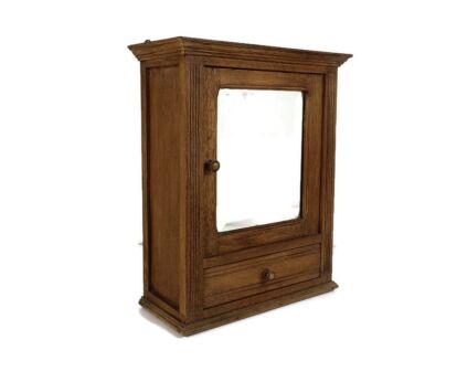 Medicine Cabinet Apothecary Bathroom Shaving  Antique Carved Wood Beveled Glass Mirror  