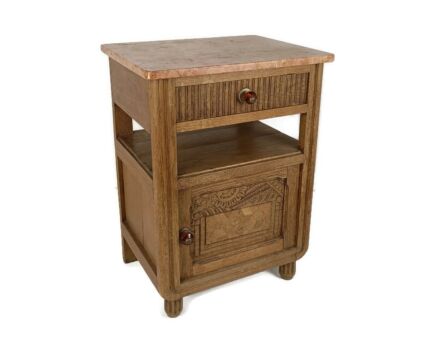 Antique Art Deco Nighstand end Table Carved Wood Marble top Japandi style WOW