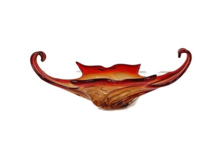 Bowl Dish Centerpiece Red Amber Glass Murano Italy WOW Large Gorgeous Vintage 