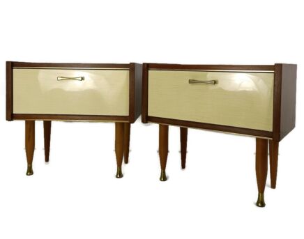 Pair Couple Vintage teak Nightstands End tables Mid Century Modern Modernist Two Toned