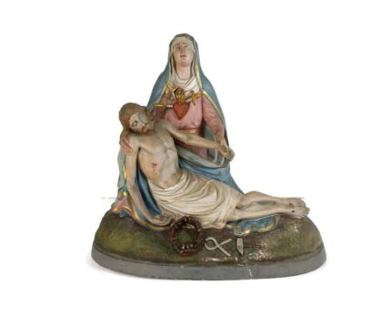 Pieta Polychrome Church Statue Antique Plaster Virgin Mary Madonna Jesus XL Antique