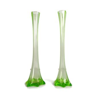 pair Of antique Uranium Green Glass Vases Light up Art Deco 