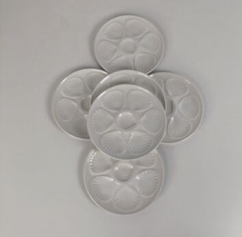 Set of 6 French Oyster Fish seafood Plates Porcelain Faience White Stylish  Vintage