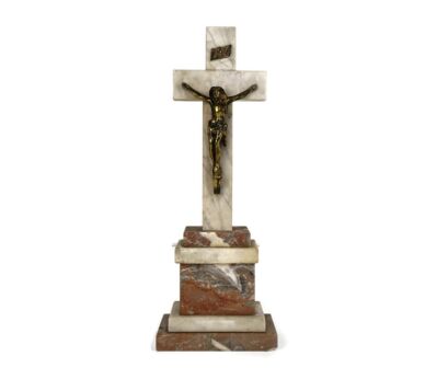 Antique Ornate Marble Onyx Jesus Christ Cross Cross Table Standing Crucifix  Christianity