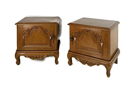 Pair Couple Vintage Nightstands End tables Dresser 50s Vanity Cabinets Wood Louis XV style