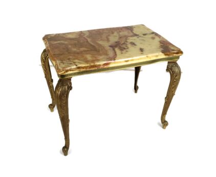 Modernist Hollywood regency Side Occasional Coffee wine Table Marble top brass ornate legs