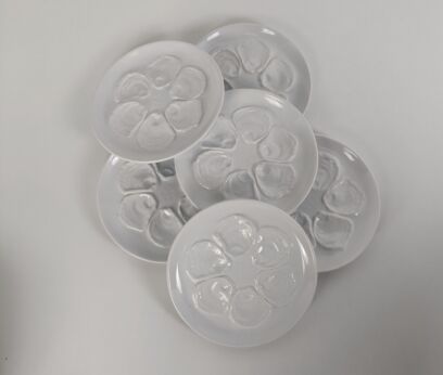 stylish Set of 6 French Oyster Plates Porcelain Faience de St Amand White Marked 