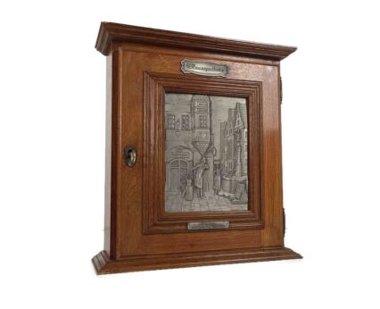 Vintage German Oak Kitchen Apothecary Wall Cabinet Brass Plaque Hausapotheke 