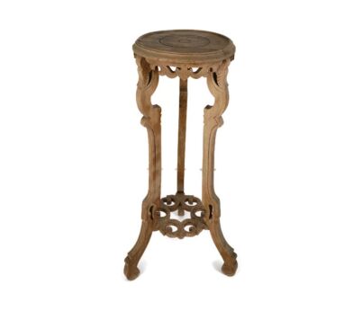 Sandblasted  Carved Wood Two tier Pedestal ornate Antique Plant Bonsai table Stand 
