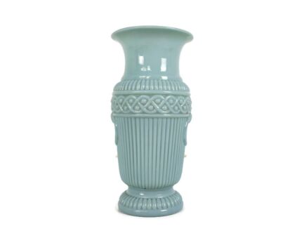 Vintage Light Blue Green  Ornate Opaline Cased glass vase 