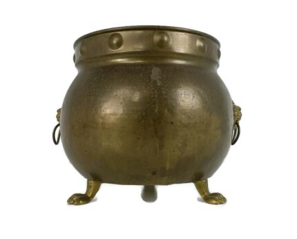Gothic Large Planter Vintage Brass Kettle Decorative Lion Head Lion Feet  