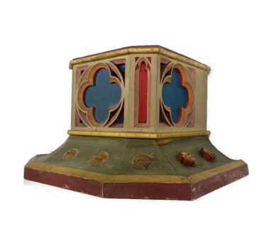 Antique Gothic church pedestal Stand Console Wood Hand Painted Polychrome 19thC  