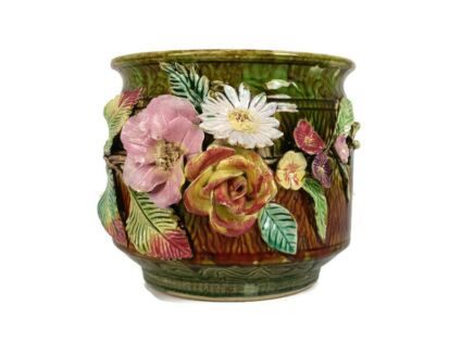 Planter Cache Pot French Pottery Faience Majolica Flowers Art Deco Gorgeous 