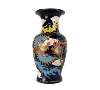 Vintage Mid Century large Vietnamese Vase Enamel Porcelain Dragon Beautiful