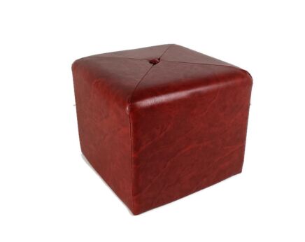 Retro Patchwork Footstool Stool Red Faux Leather  Pouf Cut and Sew Ottoman Seat Vintage Funky
