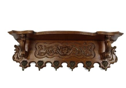 Antique Lion Gothic head Hand Carved Wood ornate coat hat clothing rack farmhouse style