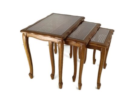 Set of 3 Wooden Nesting Stacking Side Tables  Rush glass Barn Country  Farmhouse  style beautiful