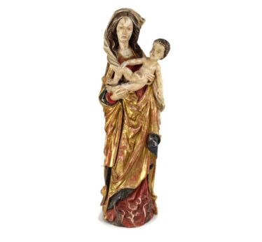 Vintage Hand Carved Wooden Plastered Goldleaf Statue Virgin mary Crescent Moon Corazza Meran tirol