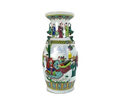 Chinese Vase tall Hand Painted Family rose Vintage 50s Porcelain