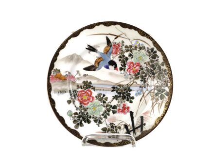 Antique Japanese  Charger Plate Decorative 19th century Polychrome Birds Flowers Gorgeous