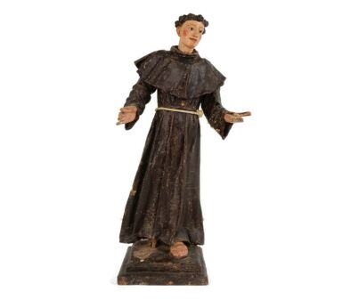 Antique Statue St Anthony Padua Paper mache Wood terra Cotta 18th century  Glass eyes Collector