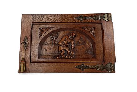Vintage Carved Wood Door Panel Brass Trims Breughel Style Architectural Salvaged  Reclaimed 