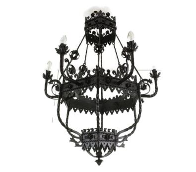 Wrought iron Gothic Chandelier Gargouilles France Antique 1900 Castle 4 lights WOW