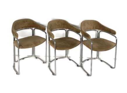Set of 3 Mid Century Modern Tubular Dining Chairs, Vintage Chrome Fabric Chairs,  Design, Dining room 