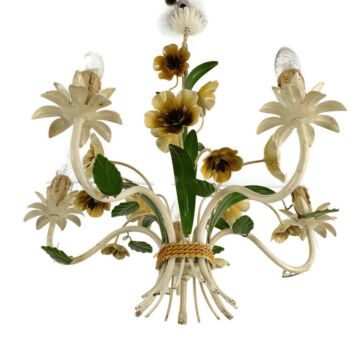 Polychrome Metal Flower Bundle France Vintage Chandelier 5 lights Beautiful